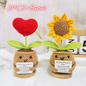 Handmade Crochet Emotional Support Plants Caring Gifts, Custom Crochet Sunflower Pot, Encouragement Gift,Mother's Day gift, Rooting for you image 2