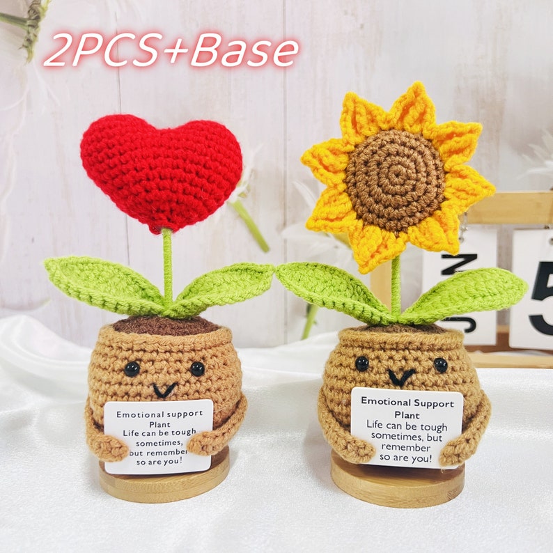Handmade Crochet Emotional Support Plants Caring Gifts, Custom Crochet Sunflower Pot, Encouragement Gift,Mother's Day gift, Rooting for you 画像 2