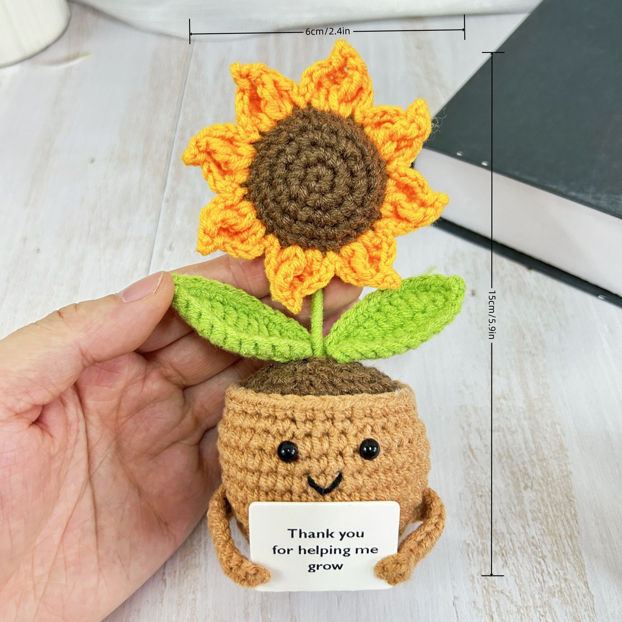 Crochet De Soutien émotionnel | Fleurs Tricotées Pour Un Soutien émotionnel | Fleur Au Crochet Amusante | Bouquet De Tournesols Artificiels | Tournesols Mignons Au Crochet