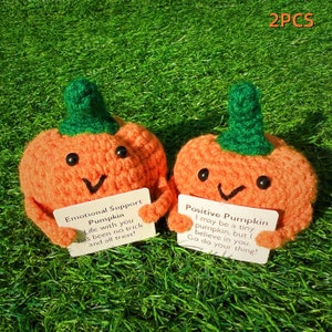 Crochet Emotional Support Pumpkin/Positive Pumpkin,Crochet Vegetables Gift,Food Energy,Cute Crochet Desk Accessory,Gift for Coworkers/Class