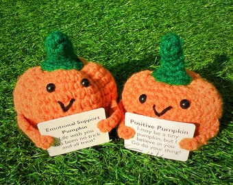 Crochet Emotional Support Pumpkin/Positive Pumpkin,Crochet Vegetables Gift,Food Energy,Cute Crochet Desk Accessory,Gift for Coworkers/Class