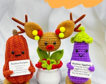 Positive Eggplant and Positive Pumpkin and Elk Plant - Cute Desk Accessories -Mental Health Gift-Show Love Gift for Girlfriend/Boyfriend