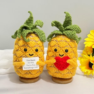 Emotional Support Pineapple,Fine Apple,Positive Pineapple,Pineapple with Heart,Desk Decor,Mental Health Gift,Knitted Pineapple,Gift For Her