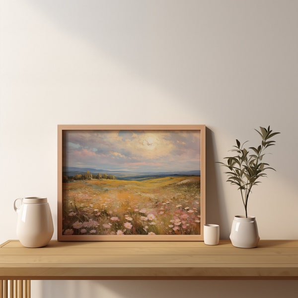 Daisy Hills - Digital Downloadable Art Print - Serene Landscape with Daisies