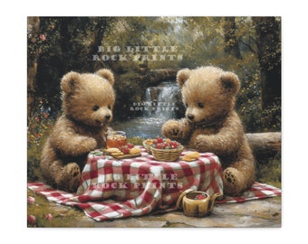 Picnic Teddy Bear Canvas Gallery Wraps, Nursery Decor