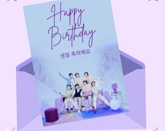 BTS Happy Birthday Card | BTS Themed Card | Digital Download | Editable and Printable Download | Ready to Print | BTS Card | Bts Customized