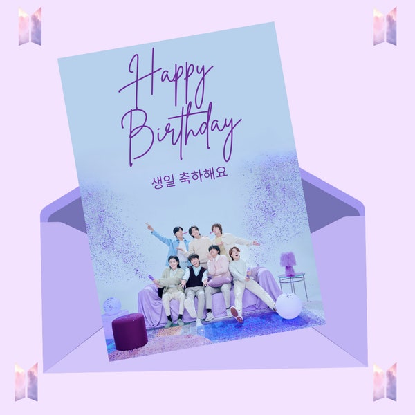 BTS Happy Birthday Card | BTS Themed Card | Digital Download | Editable and Printable Download | Ready to Print | BTS Card | Bts Customized