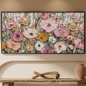 Pastel Floral Impasto Oil Painting, Textured Bloom Garden Wall Art, Romantic Cottagecore Canvas Decor, Elegant Botanical Home Accent