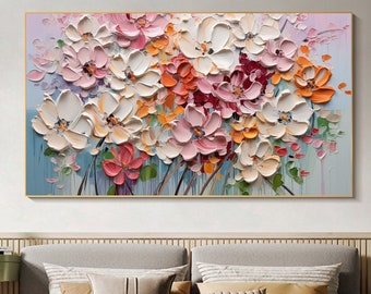 Pittura a olio originale di fiori astratti su tela, grande arte da parete minimalista floreale da parete personalizzata pittura moderna soggiorno arredamento regalo