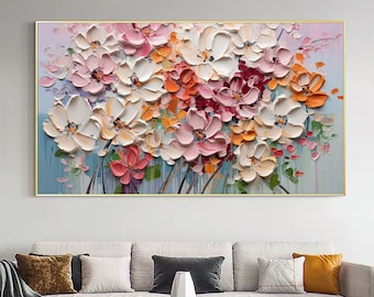 Original Abstract Flower Oil Painting on Canvas, Large Wall Art, Colorful Floral Painting, Custom Painting, Modern Living Room Home Decor
