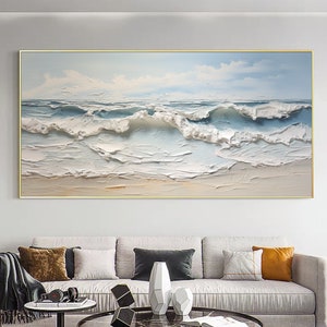 Peinture originale à l’huile de vague d’océan sur toile, grand art mural, peinture abstraite de paysage marin, décor de plage, décoration murale Boho, art de salon