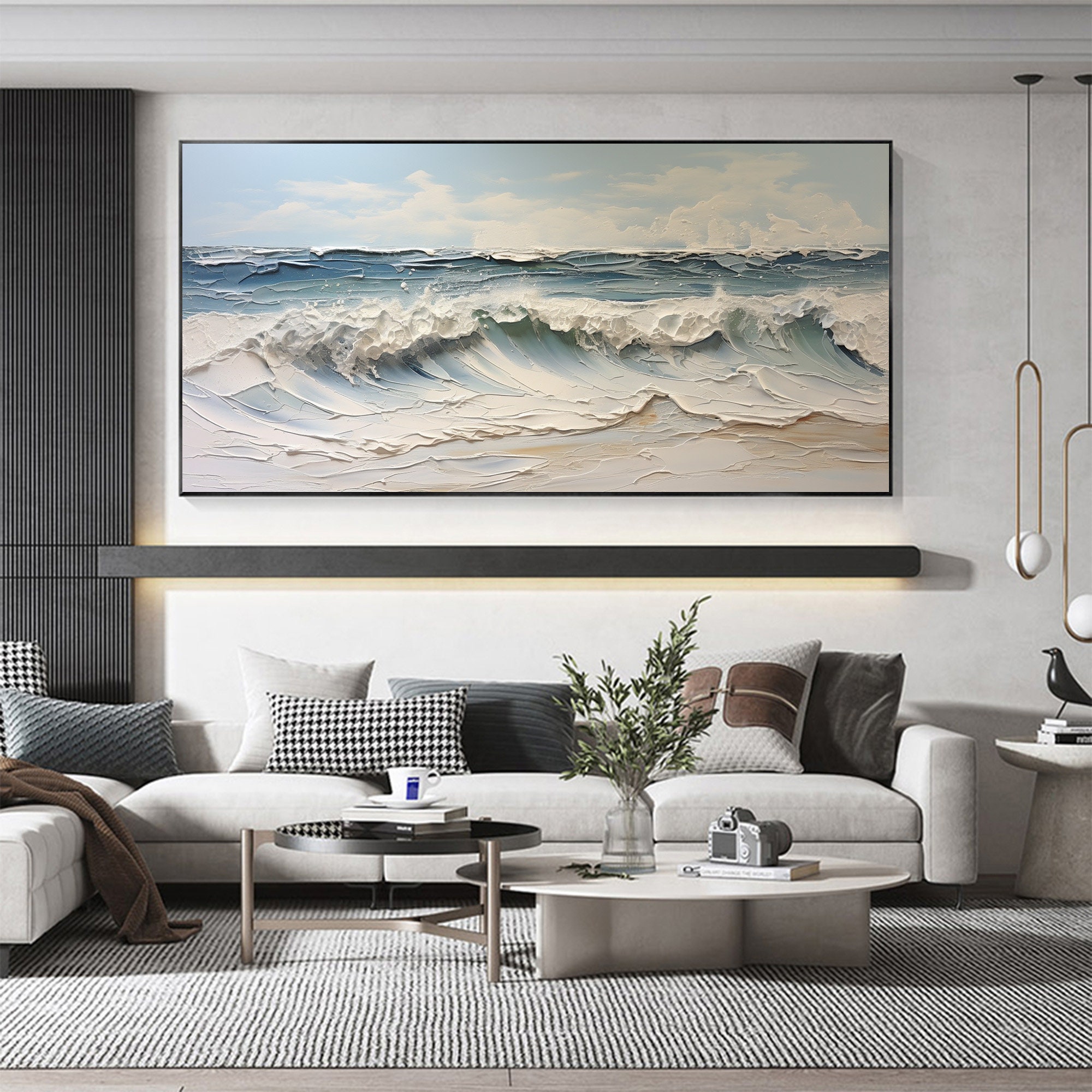 Abstract Ocean Wave Oil Painting on Canvas, Large Wall Art, Original ...