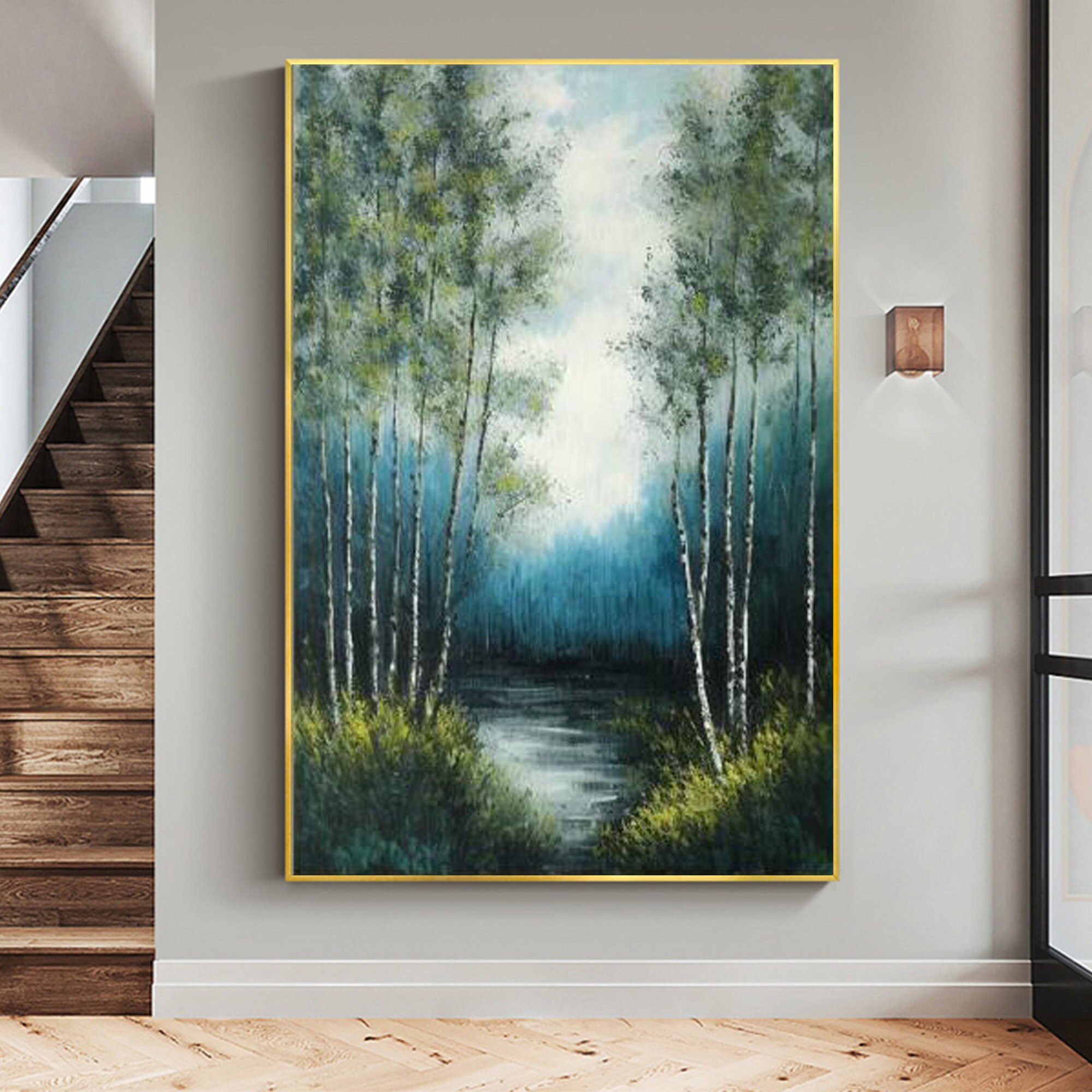 Original Forest Oil Painting on Canvas, Large Wall Art, Abstract Tree ...