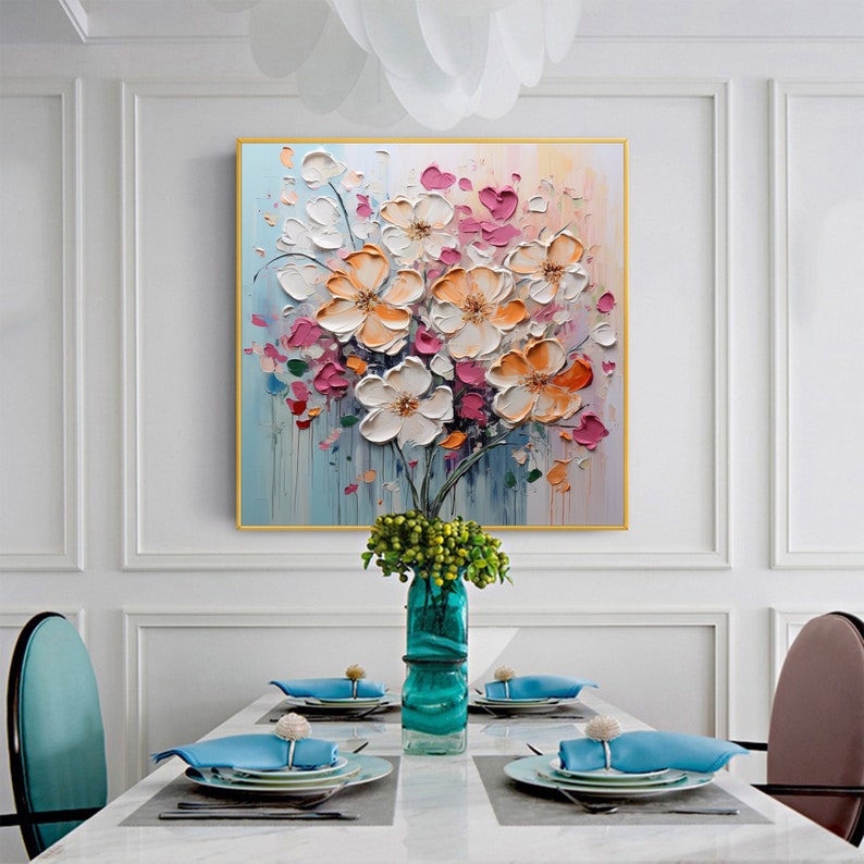 Abstract Flower Oil Painting on Canvas, Large Wall Art, Original Floral ...