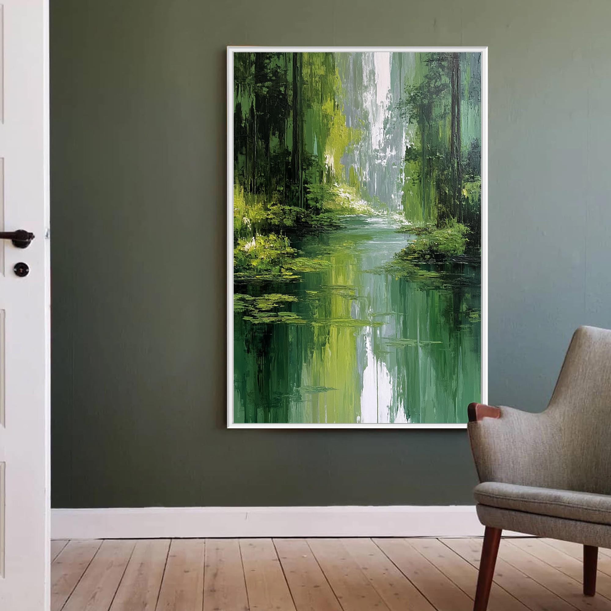 Original Green Forest Oil Painting on Canvas, Large Wall Art, Abstract ...