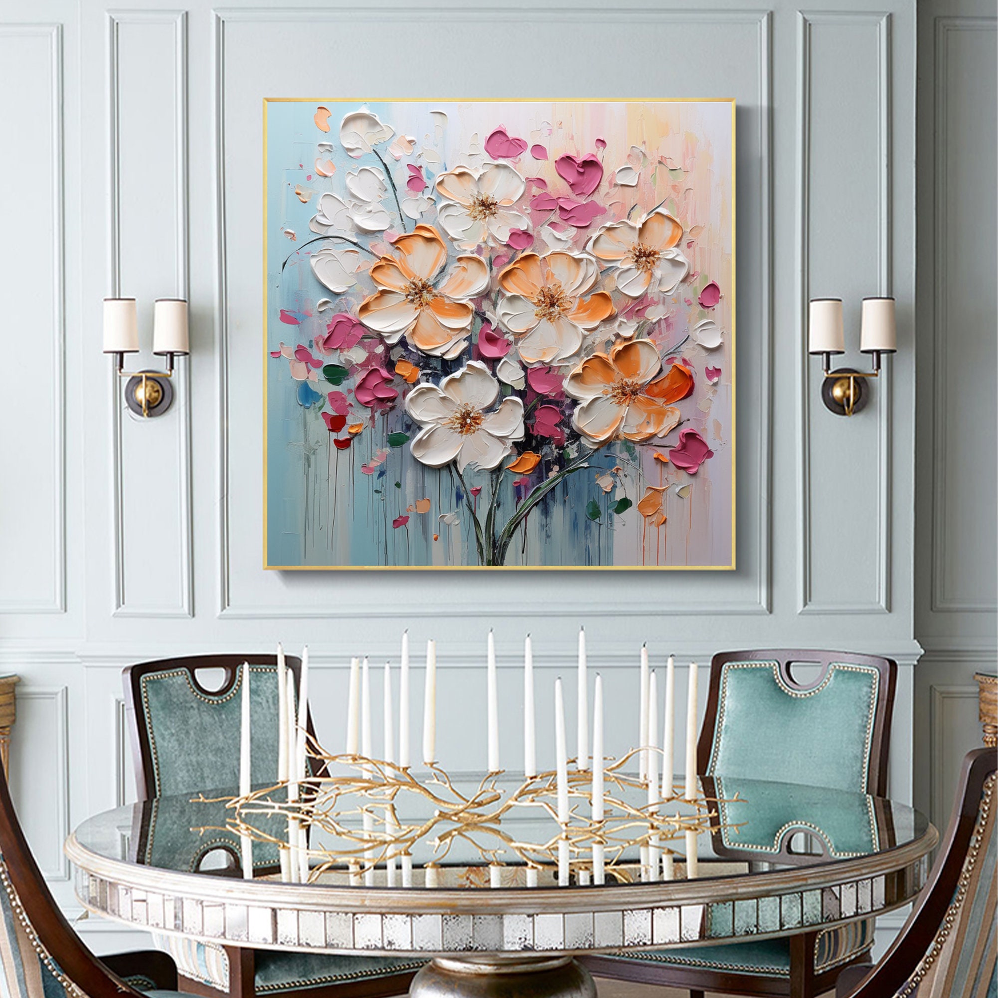 Abstract Flower Oil Painting on Canvas, Large Wall Art, Original Floral ...