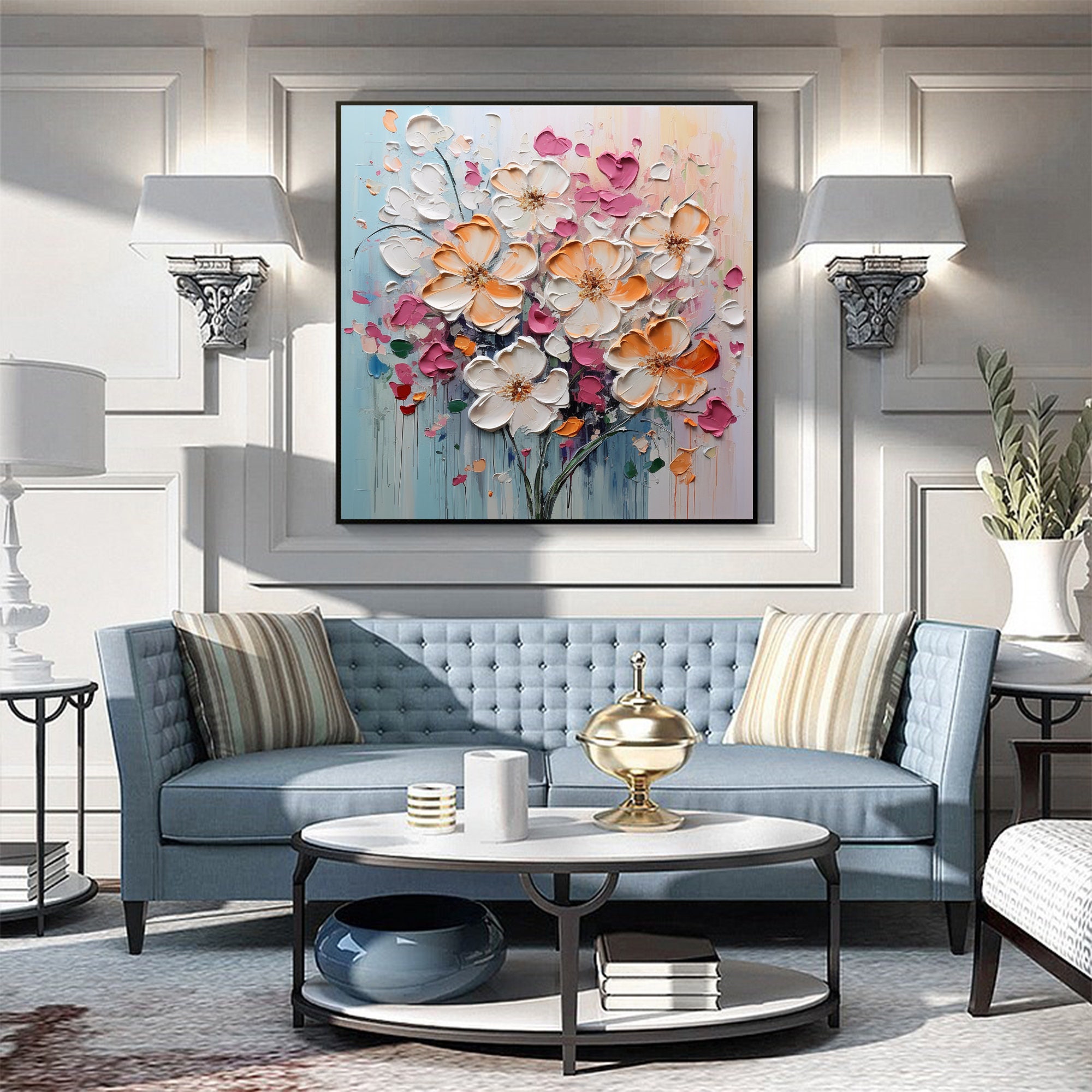 Abstract Flower Oil Painting on Canvas, Large Wall Art, Original Floral ...