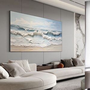 Original Ocean Wave Oil Painting on Canvas, Large Wall Art, Abstract ...