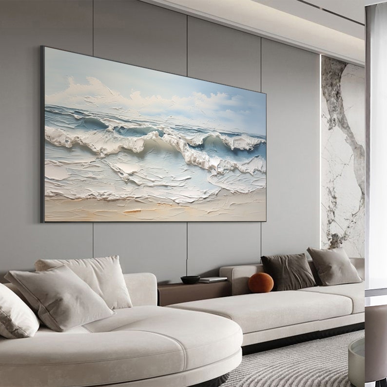 Original Ocean Wave Oil Painting on Canvas, Large Wall Art, Abstract Sea Landscape Painting Beach Decor, Boho Wall Decor Living Room Art