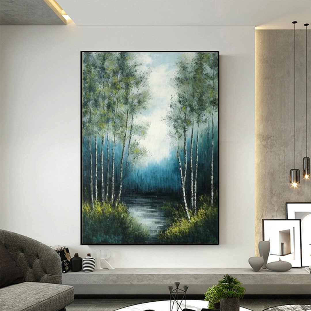 Original Forest Oil Painting on Canvas, Large Wall Art, Abstract Tree ...