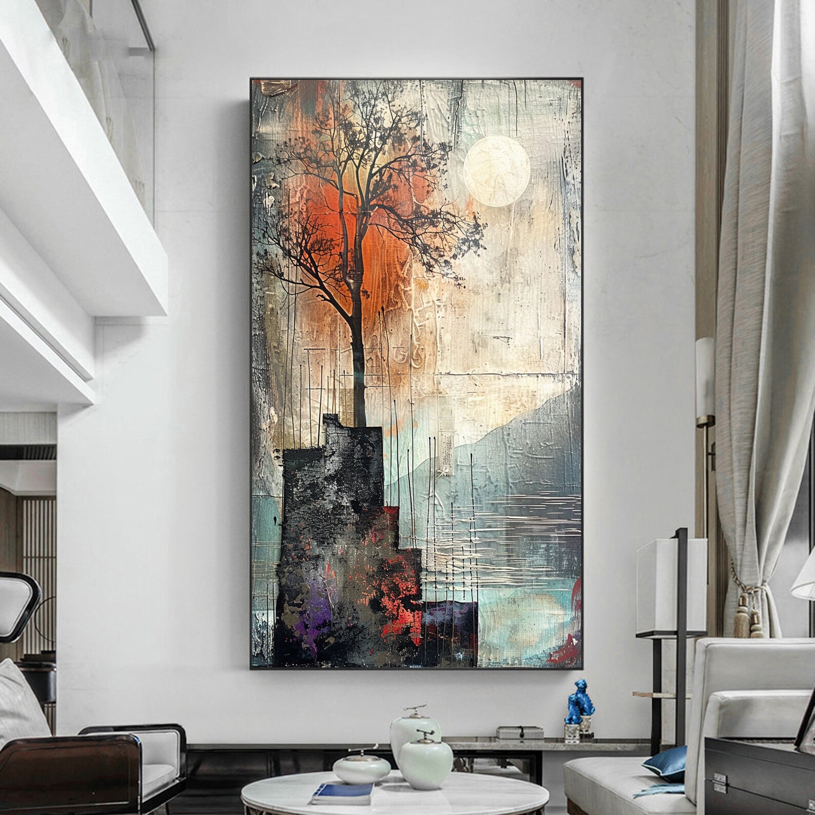 Original Lake Landscape Oil Painting on Canvas, Large Wall Art Abstract ...
