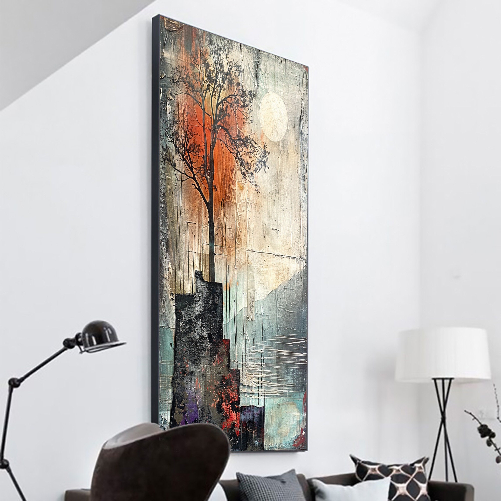 Original Lake Landscape Oil Painting on Canvas, Large Wall Art Abstract ...