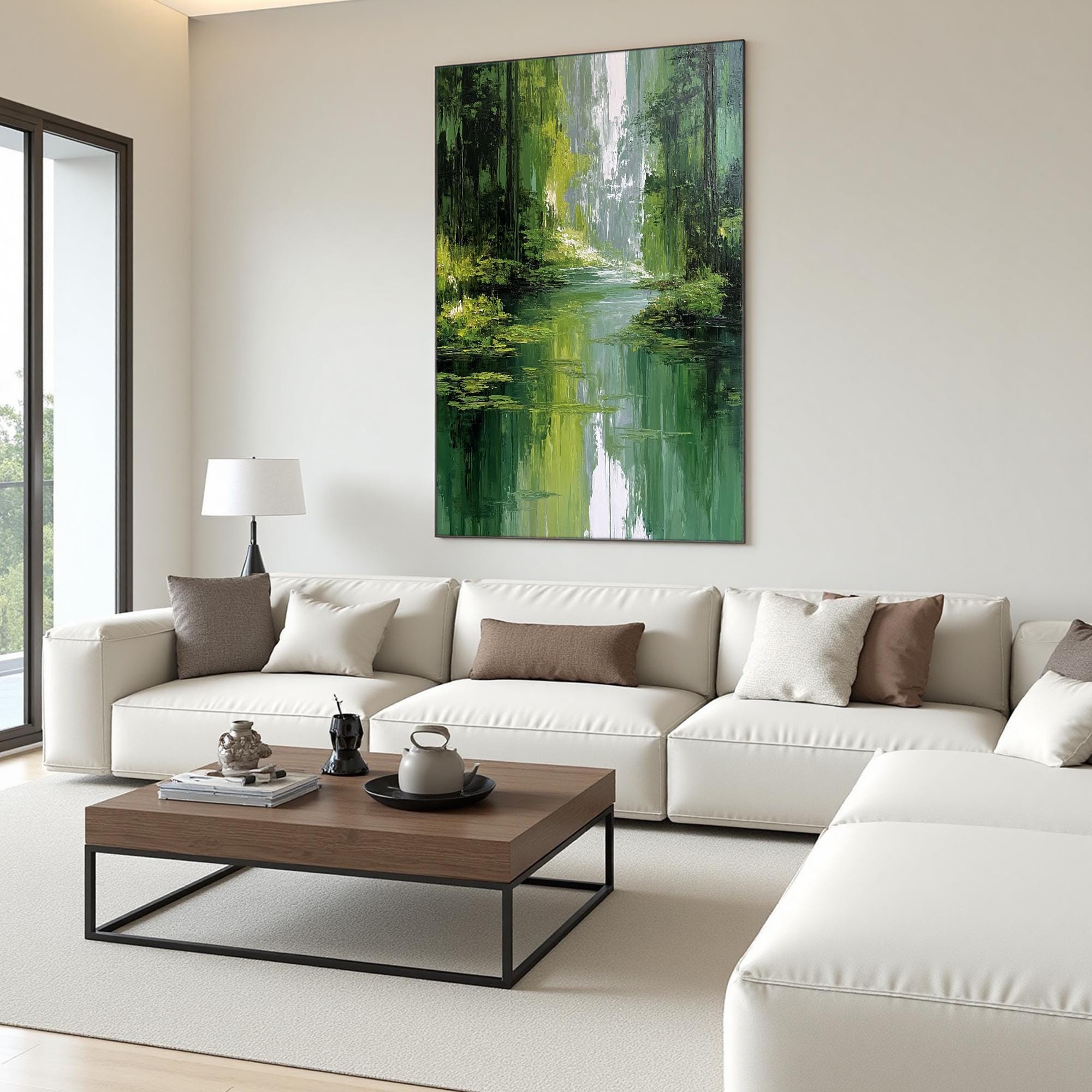 Original Green Forest Oil Painting on Canvas, Large Wall Art, Abstract ...