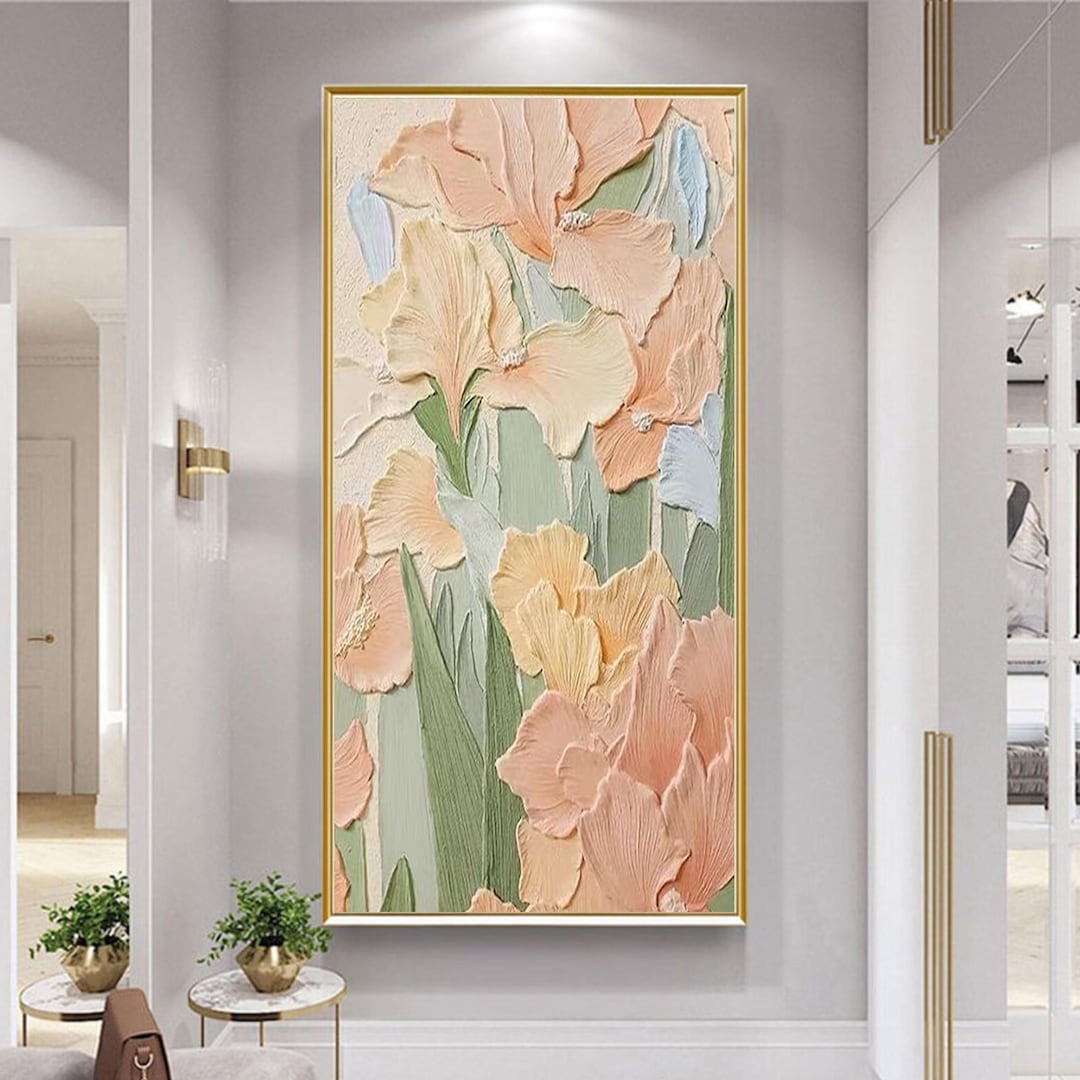 Original 3D Textured Floral Oil Painting, Large Impasto Pastel Pink ...