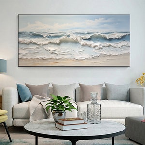 Original Ocean Wave Oil Painting on Canvas, Large Wall Art, Abstract Sea Landscape Painting Beach Decor, Boho Wall Decor Living Room Art