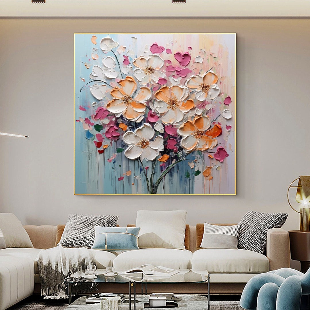 Abstract Flower Oil Painting on Canvas, Large Wall Art, Original Floral ...