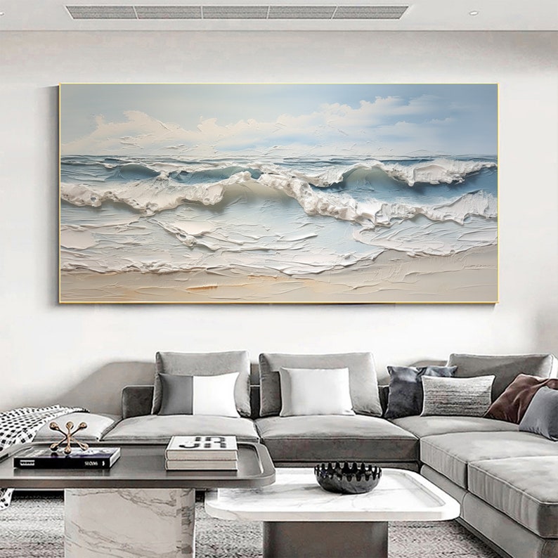 Original Ocean Wave Oil Painting on Canvas, Large Wall Art, Abstract Sea Landscape Painting Beach Decor, Boho Wall Decor Living Room Art