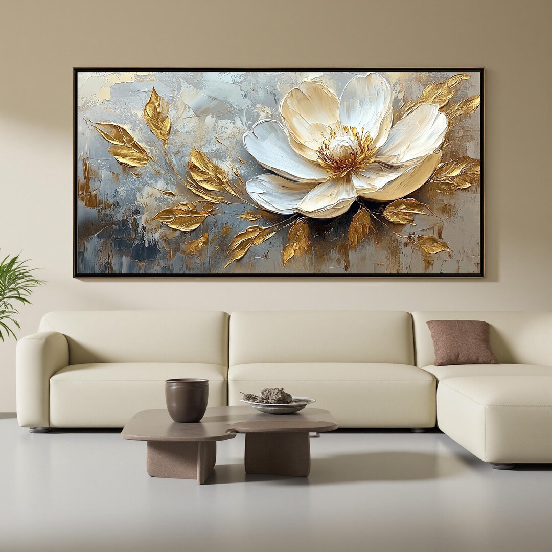 Original White Flower Oil Painting on Canvas, Large Wall Art, Abstract ...