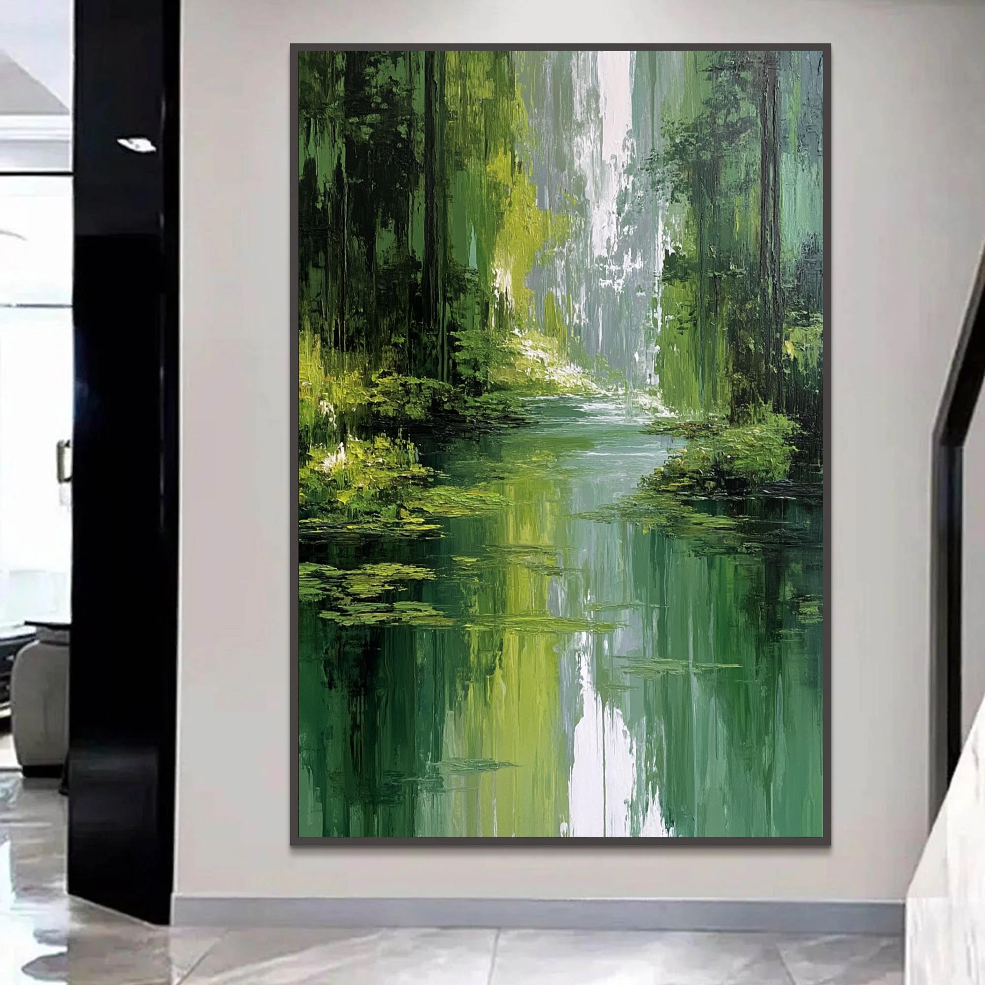 Original Green Forest Oil Painting on Canvas, Large Wall Art, Abstract ...