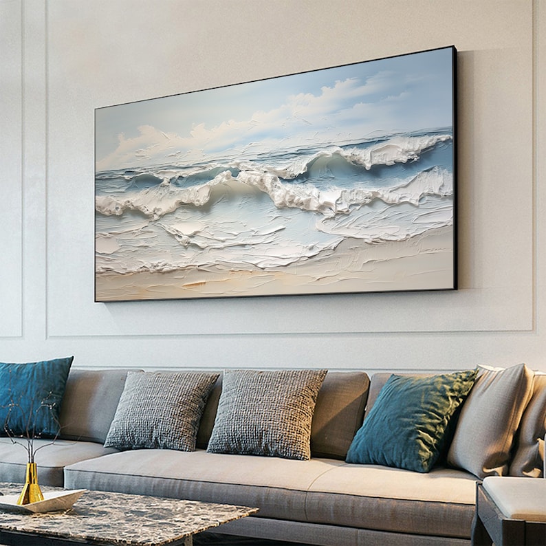 Original Ocean Wave Oil Painting on Canvas, Large Wall Art, Abstract Sea Landscape Painting Beach Decor, Boho Wall Decor Living Room Art