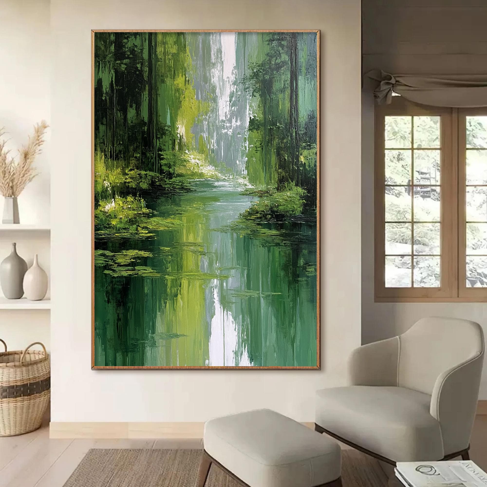 Original Green Forest Oil Painting on Canvas, Large Wall Art, Abstract ...