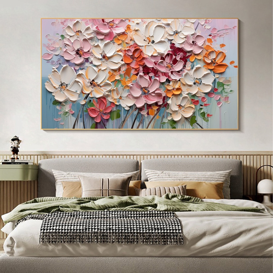 Original Abstract Flower Oil Painting on Canvas, Large Wall Art ...