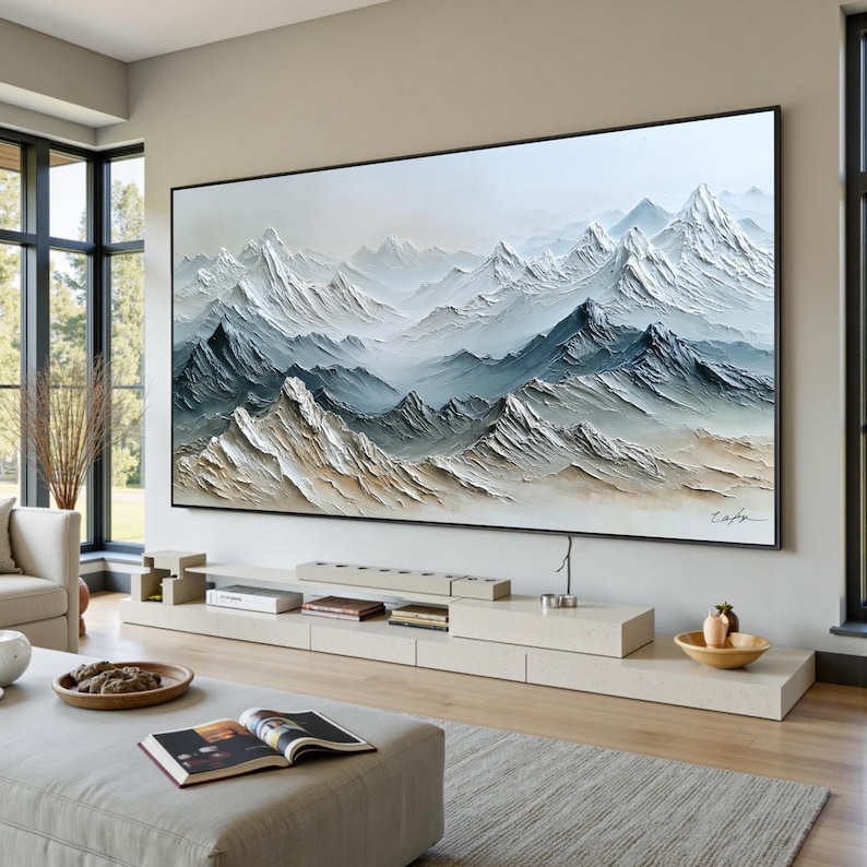 Original Colorful Mountain Oil Painting on Canvas, Large Wall Art ...