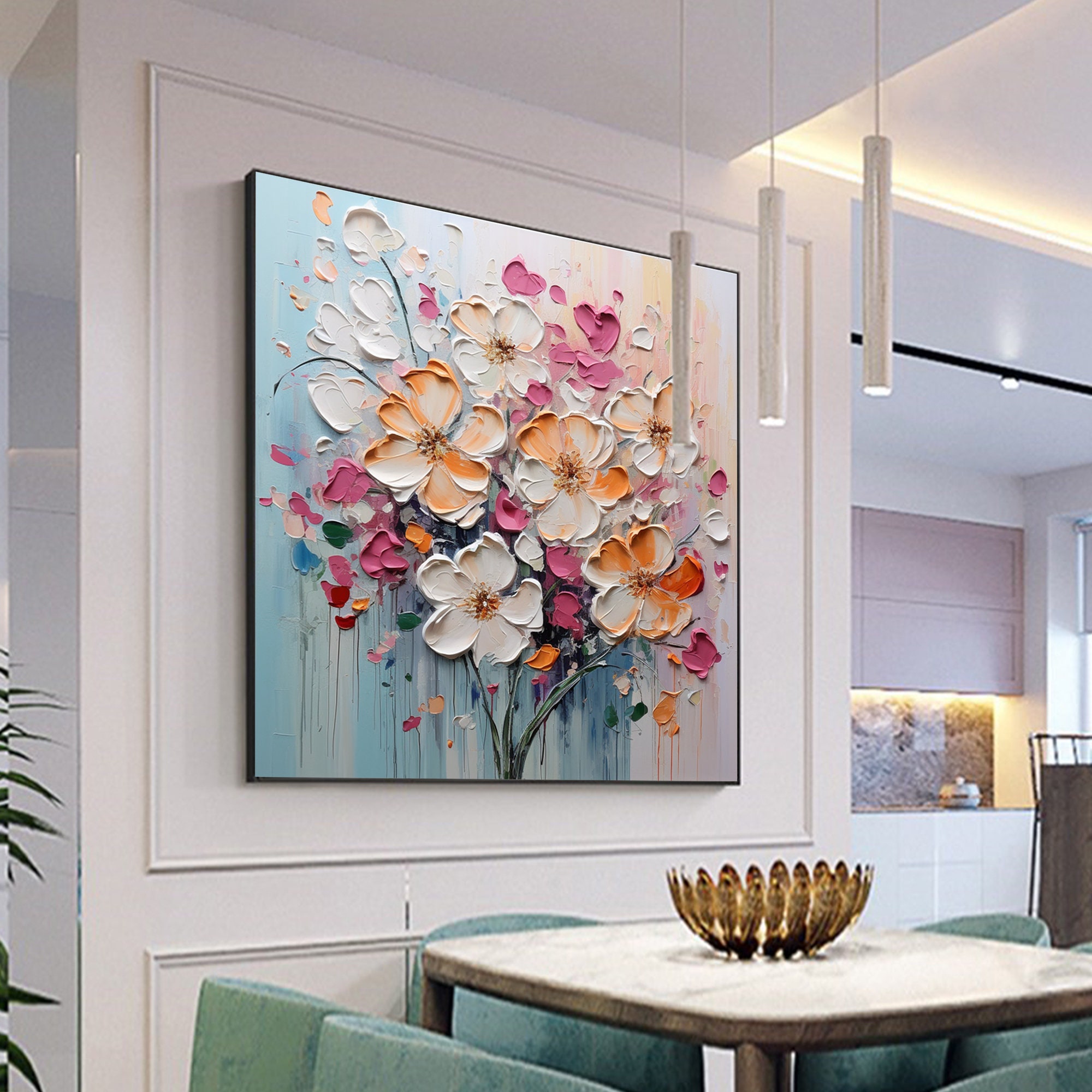 Abstract Flower Oil Painting on Canvas, Large Wall Art, Original Floral ...