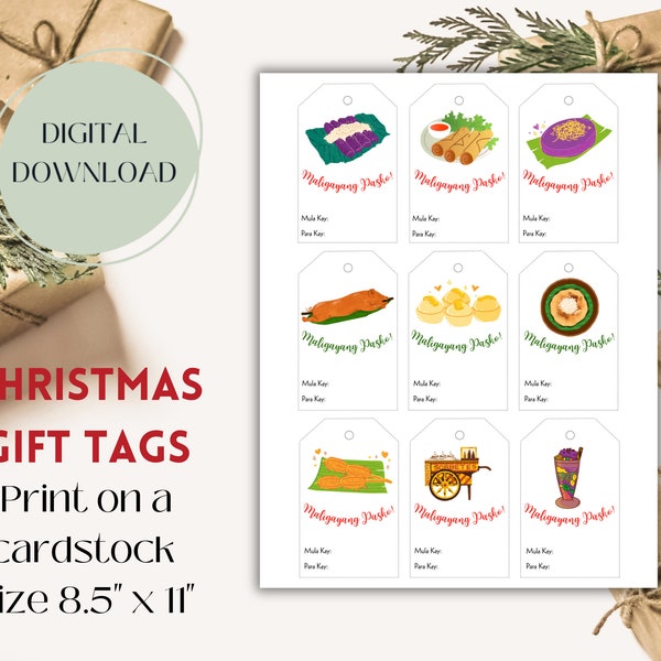 Christmas Tags - Gift Tags - Printable Holiday Tags- Paskong Pinoy Tags - Filipino Food