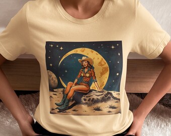 Cosmic Cowgirl & Moon- Cowgirl Shirt, Western Tee Shirt, Country Shirt, Cosmic Shirt, Women's Space Shirt, Cowgirl Tshirt Space Shirts.