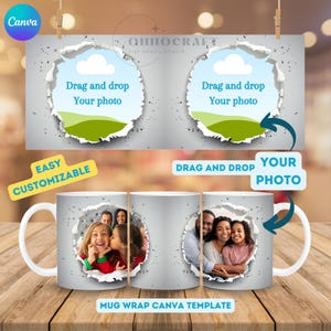 11oz 15oz modello di cornice per tazze in carta strappata Canva, modello di tazza Canva, modello di tazza personalizzabile Trascina e rilascia per sublimazione, modello digitale