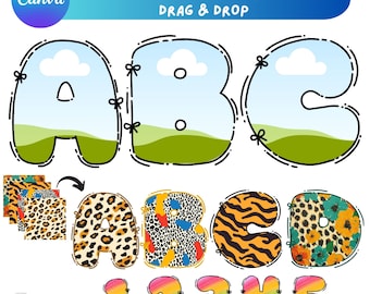 Doodle Letters Canva Frame Template, Customizable Doodle Alphabet, Canva Font Template, Drag & Drop Alphabet, Uppercase, Lowercase Alphabet