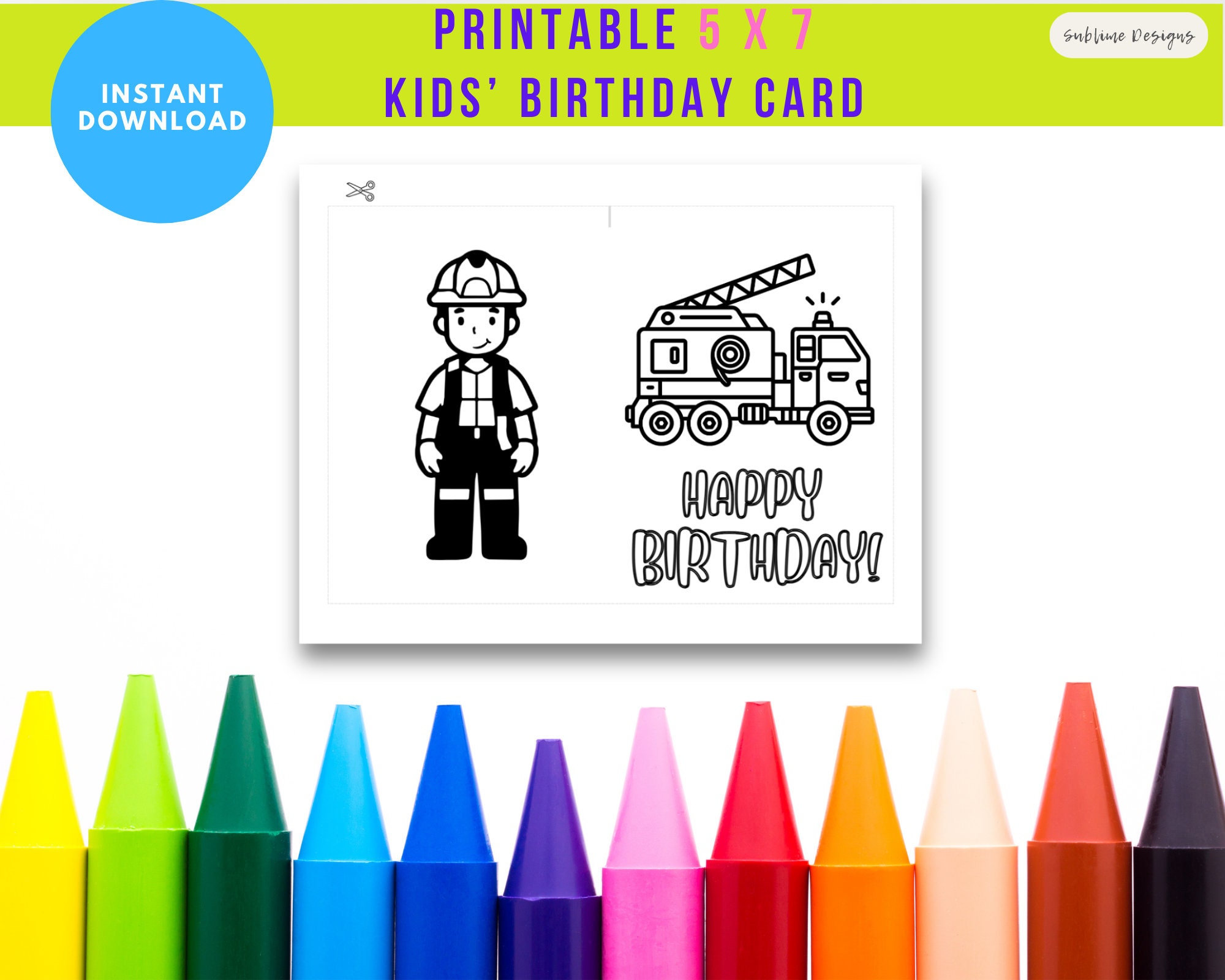 KIDS BIRTHDAY CARD | Coloring Page | Instant Download | Printable | 5 X ...
