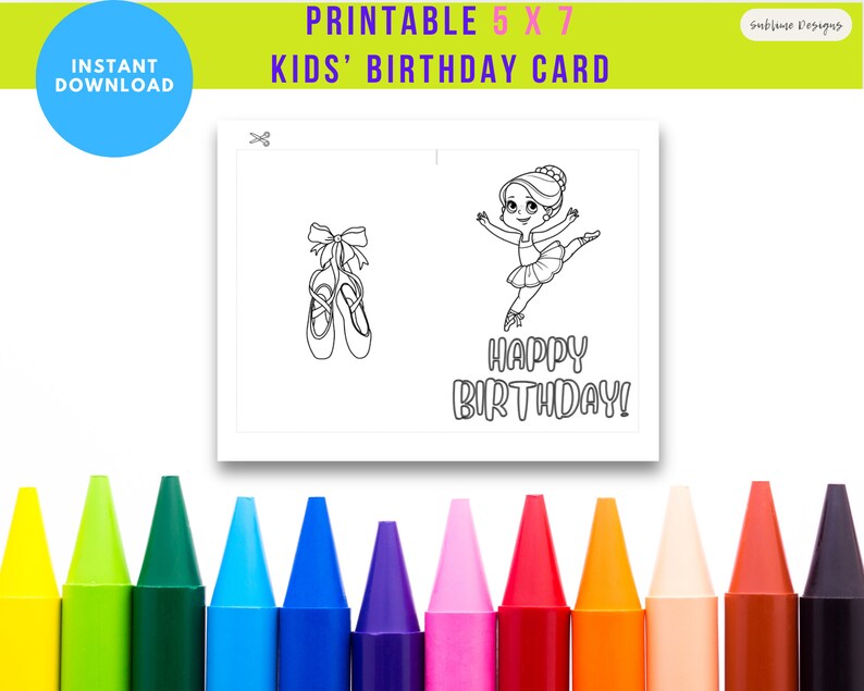 KIDS BIRTHDAY CARD | Coloring Page | Instant Download | Printable | 5 X ...