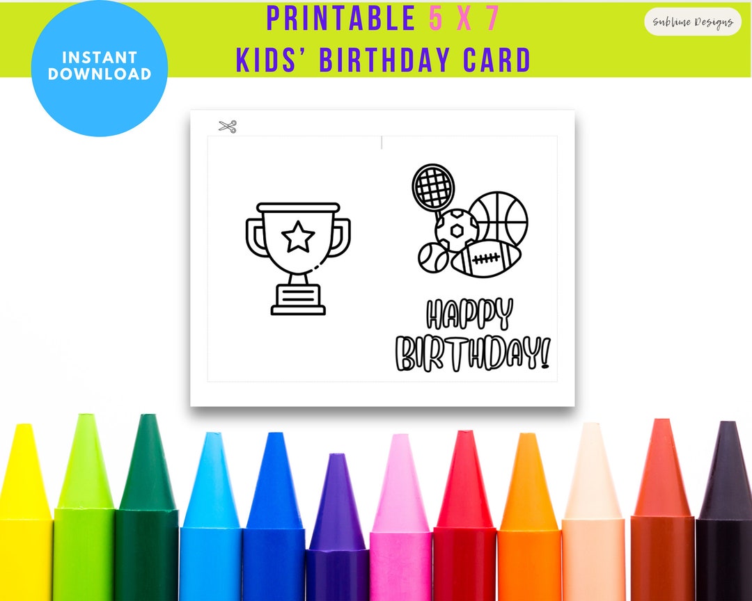 KIDS BIRTHDAY CARD | Coloring Page | Instant Download | Printable | 5 X ...