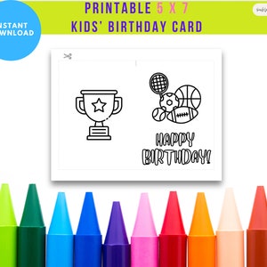 CARTE D'ANNIVERSAIRE ENFANT | Coloriage | Téléchargement instantané | Imprimable | 5 x 7 | Joyeux anniversaire | Sport | Football | Basket-ball | Football