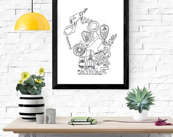 Wisconsin Coloring Page – Madison Landmarks Art, State Outline (Instant Download)