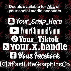 Custom Social Media Decal (Instagram, Youtube, Tiktok, X, Facebook, Snapchat)