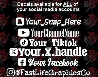 Decalcomania personalizzata per i social media (Instagram, Youtube, TikTok, X, Facebook, Snapchat)