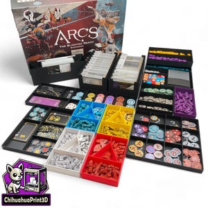 Arcs + 全拡張インサート | Arcs ボードゲーム収納 | Arcs ボードゲームオーガナイザー | 3Dプリント | ChihuahuaPrint3D